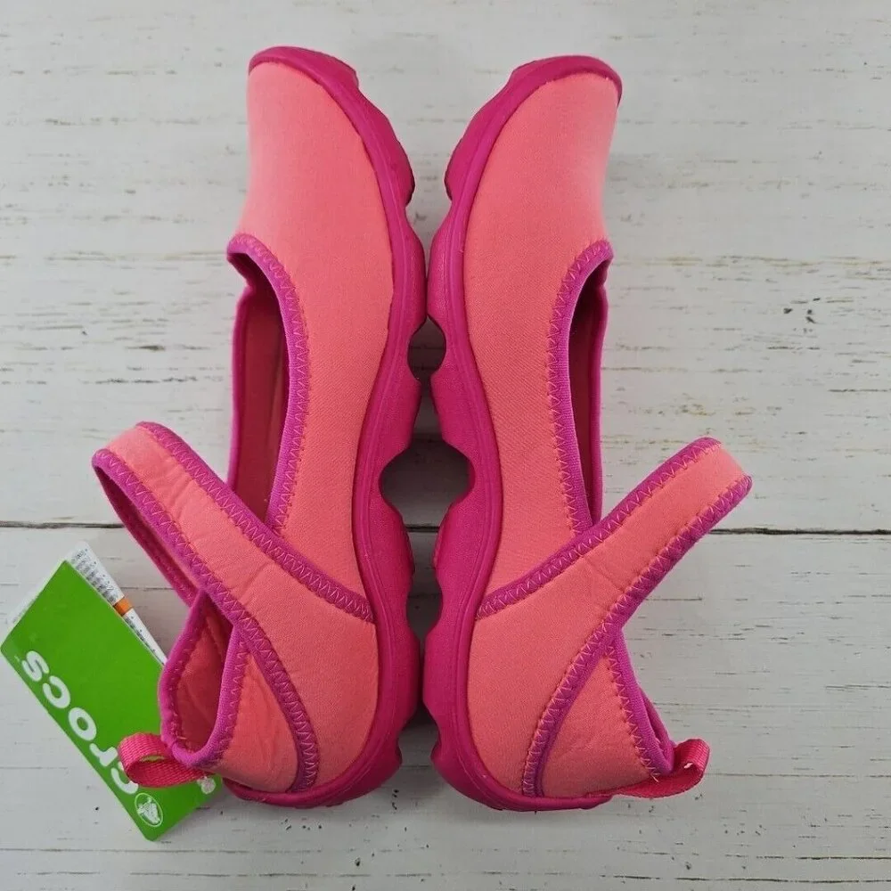 Crocs Duet Busy Day Coral‎ Pink Mary Jane Slip On Shoes Girls J2 Ballet 15352